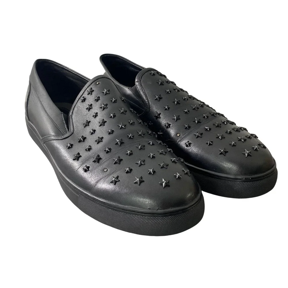 Badgley Mischka Mens Black Leather Star Studded Slip On Sneakers Size 12 Loafers
